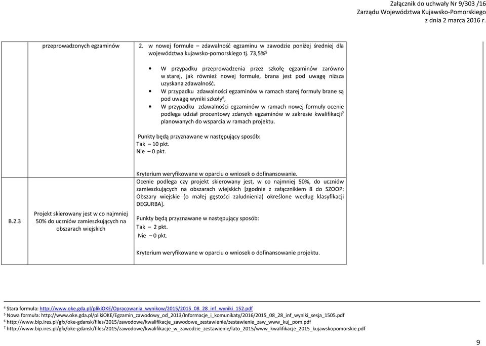 W przypadku zdawalności egzaminów w ramach starej formuły brane są pod uwagę wyniki szkoły 6, W przypadku zdawalności egzaminów w ramach nowej formuły ocenie podlega udział procentowy zdanych