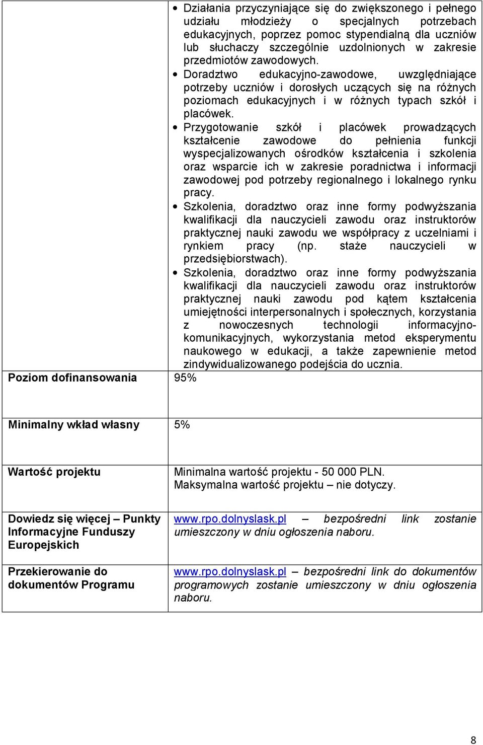 Przygotowanie szkół i placówek prowadzących kształcenie zawodowe do pełnienia funkcji wyspecjalizowanych ośrodków kształcenia i szkolenia oraz wsparcie ich w zakresie poradnictwa i informacji