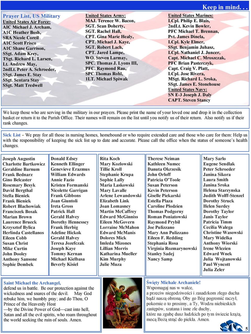 Gina Marie Healy, CPT. Michael J. Kaye, SGT. Robert Lach, CPT. Jared Lampe, WO. Steven Larmay, SPC. Thomas J. Lyons III, PFC. Raymond Rau, SPC Thomas Rohl, 1LT. Michael Spiwak Keep in mind.