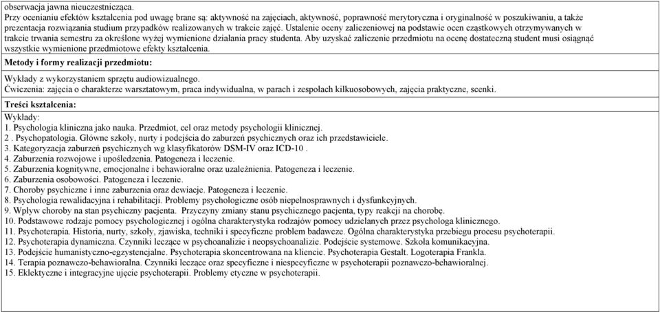 realizowanych w trakcie zajęć. Ustalenie oceny zaliczeniowej na podstawie ocen cząstkowych otrzymywanych w trakcie trwania semestru za określone wyżej wymienione działania pracy studenta.