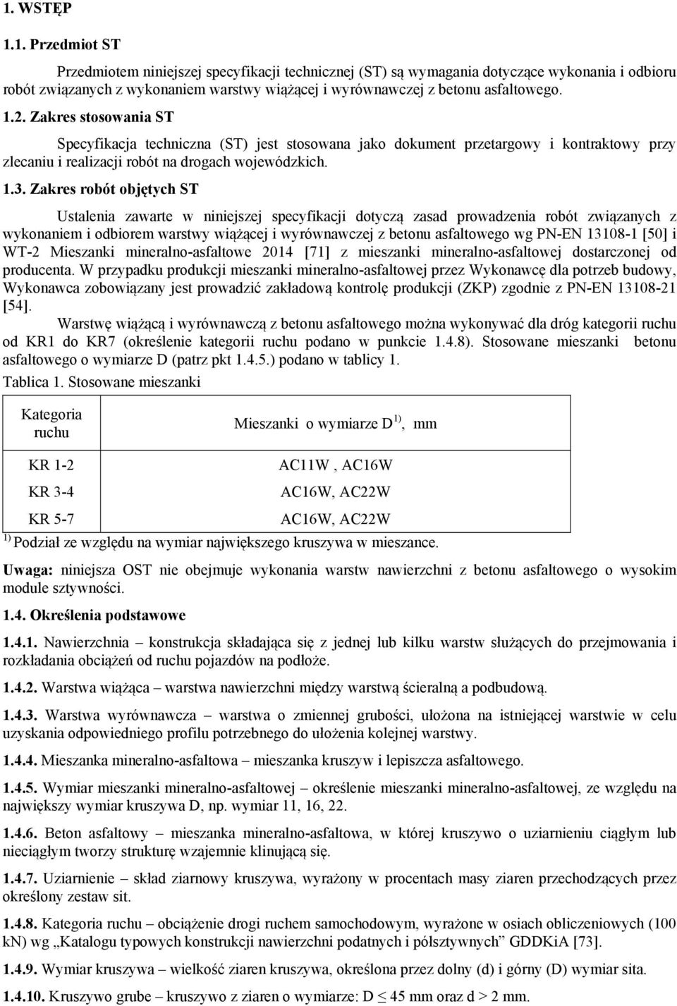 Zakres robót objętych ST Ustalenia zawarte w niniejszej specyfikacji dotyczą zasad prowadzenia robót związanych z wykonaniem i odbiorem warstwy wiążącej i wyrównawczej z betonu asfaltowego wg PN-EN