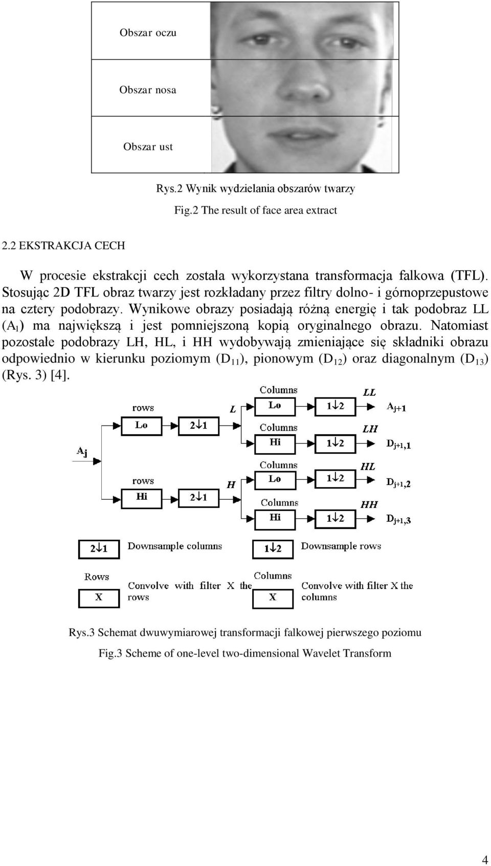Stosując 2D TFL obraz twarzy jest rozkładany przez filtry dolno- i górnoprzepustowe na cztery podobrazy.