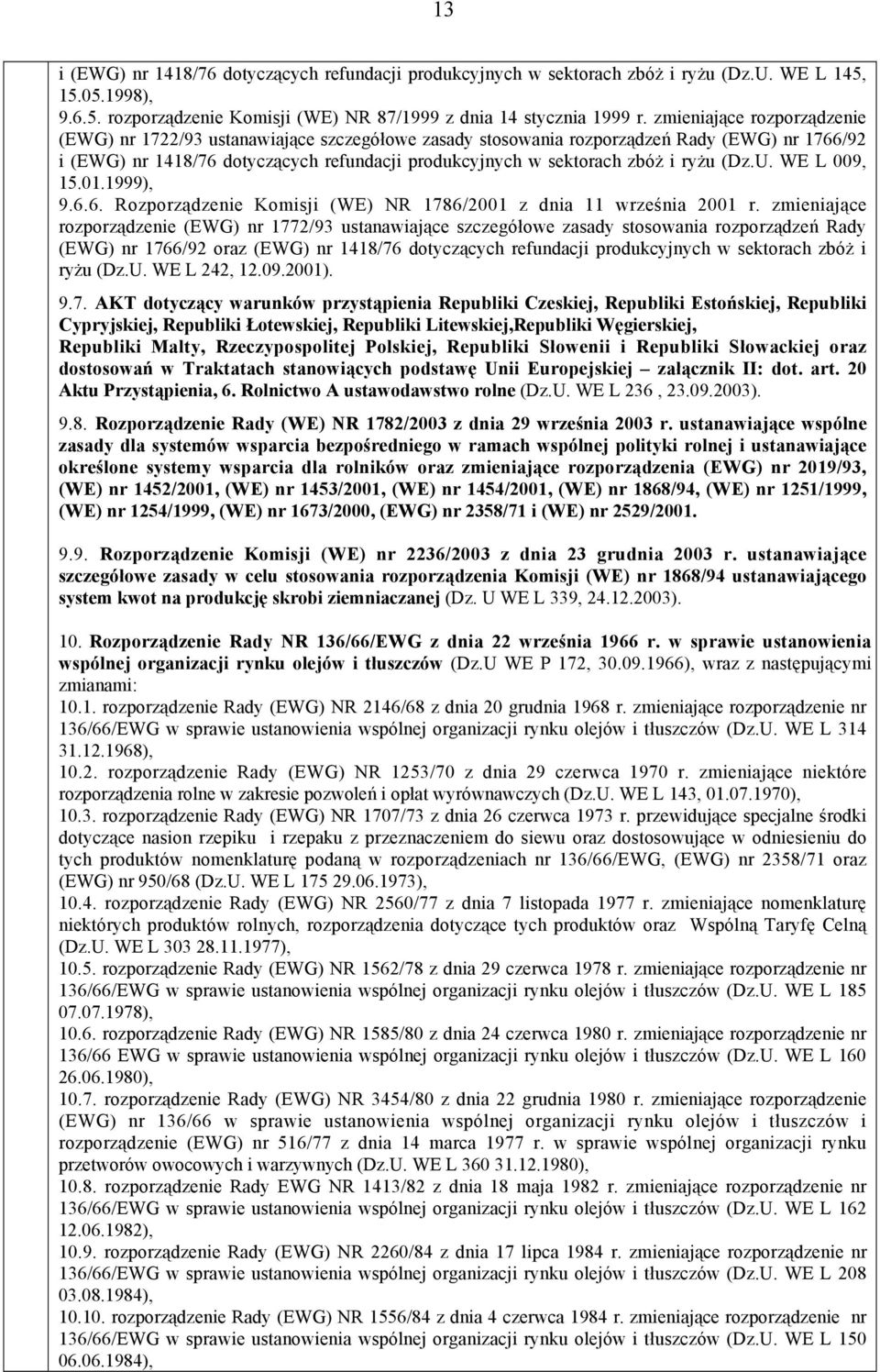 ryżu (Dz.U. WE L 009, 15.01.1999), 9.6.6. Rozporządzenie Komisji (WE) NR 1786/2001 z dnia 11 września 2001 r.