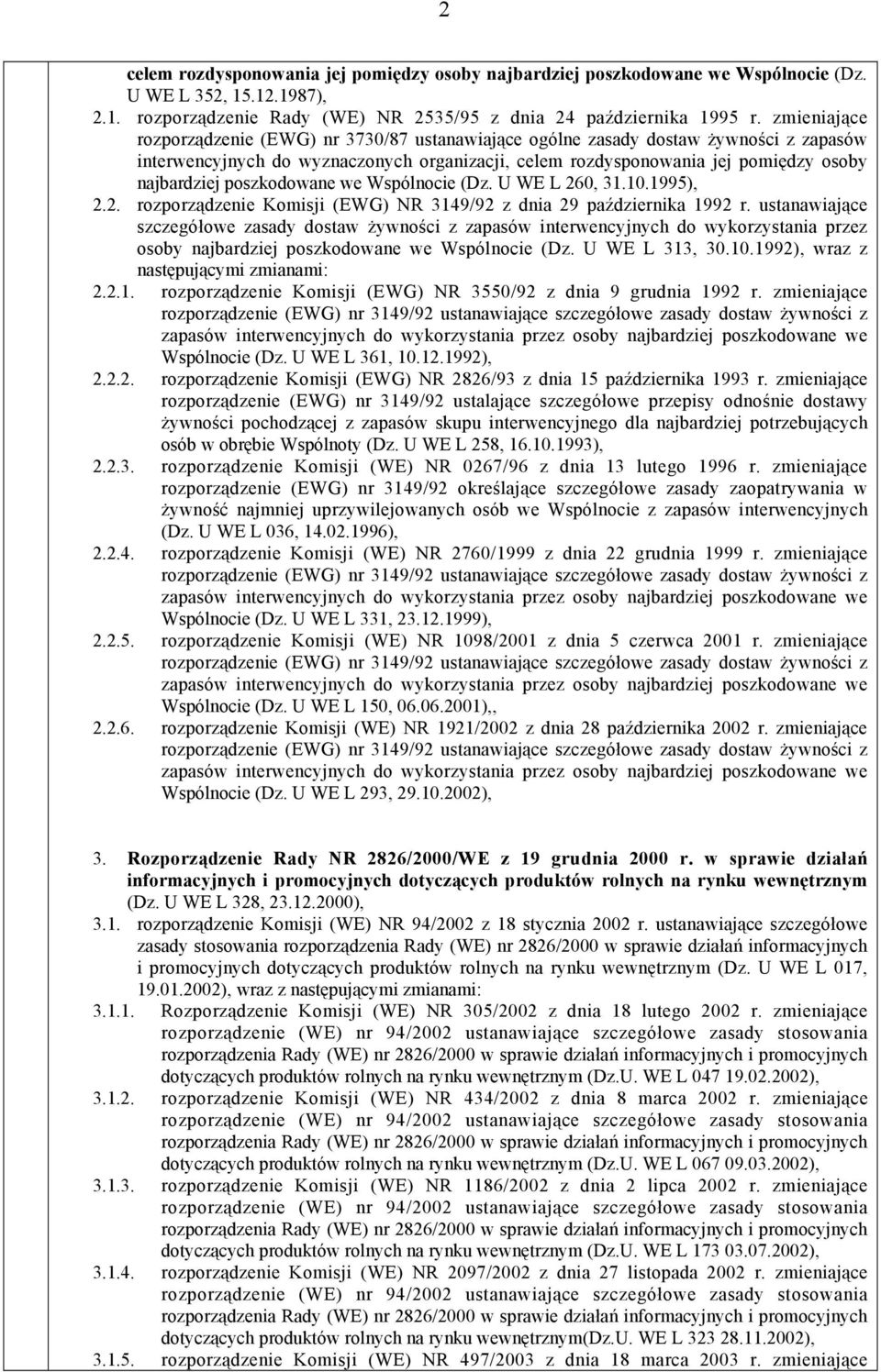 poszkodowane we Wspólnocie (Dz. U WE L 260, 31.10.1995), 2.2. rozporządzenie Komisji (EWG) NR 3149/92 z dnia 29 października 1992 r.