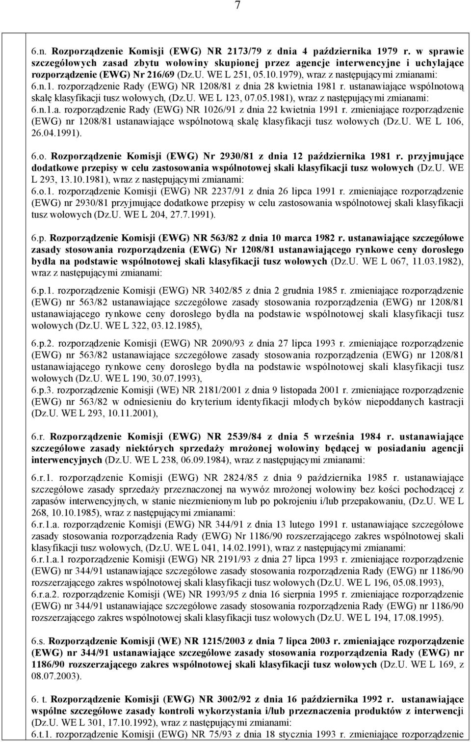 ustanawiające wspólnotową skalę klasyfikacji tusz wołowych, (Dz.U. WE L 123, 07.05.1981), wraz z następującymi zmianami: 6.n.1.a. rozporządzenie Rady (EWG) NR 1026/91 z dnia 22 kwietnia 1991 r.