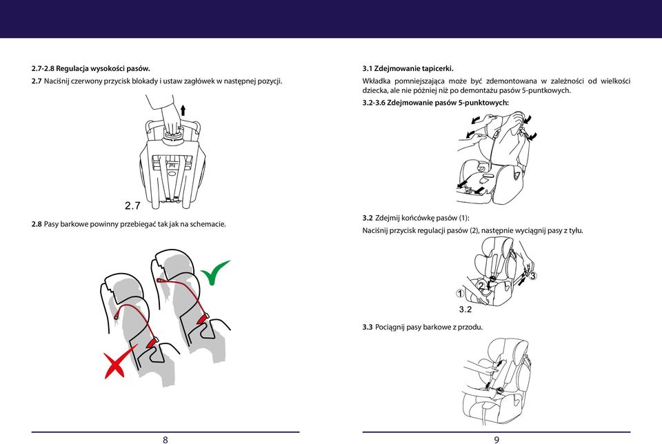 Wkładka pomniejszająca może być zdemontowana w zależności od wielkości dziecka, ale nie póżniej niż po demontażu pasów