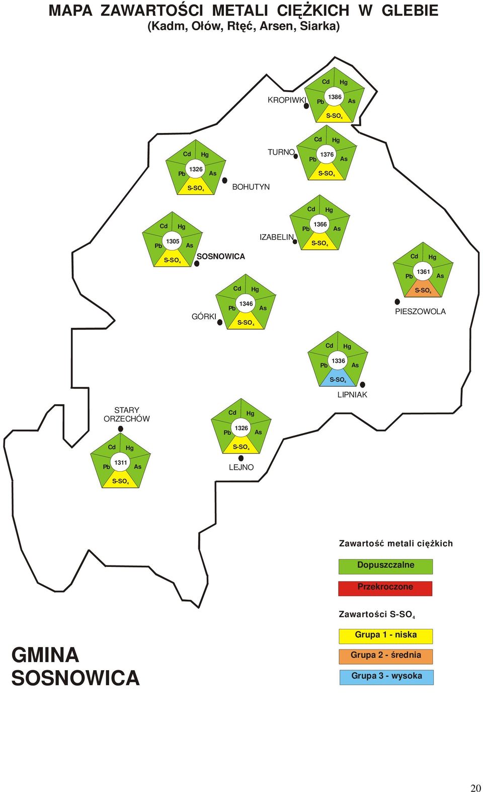 GÓRKI 1346 Pb S-SO 4 As PIESZOWOLA Cd Hg 1336 Pb As S-SO 4 LIPNIAK STARY ORZECHÓW Cd Hg 1326 Pb As Cd Hg S-SO 4 1311 Pb As LEJNO S-SO 4