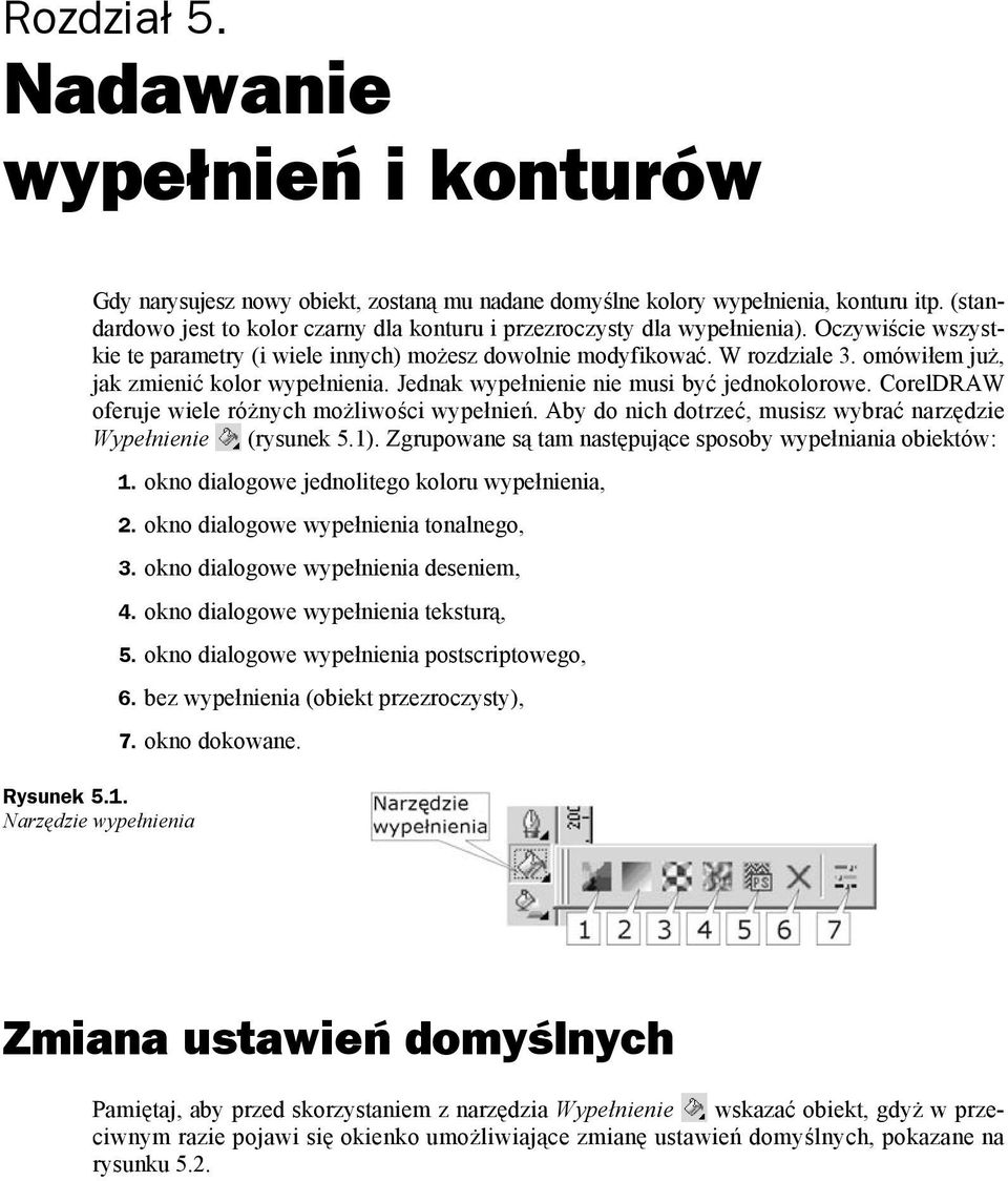 omówiłem już, jak zmienić kolor wypełnienia. Jednak wypełnienie nie musi być jednokolorowe. CorelDRAW oferuje wiele różnych możliwości wypełnień.