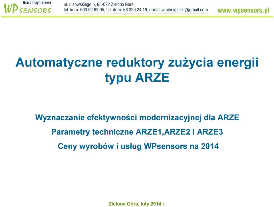 Parametry techniczne ARZE1,ARZE2 i ARZE3 Ceny