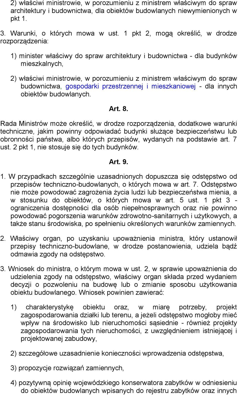 spraw budownictwa, gospodarki przestrzennej i mieszkaniowej - dla innych obiektów budowlanych. Art. 8.