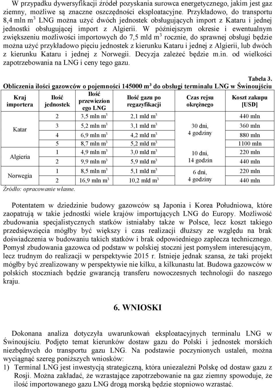 W późniejszym okresie i ewentualnym zwiększeniu możliwości importowych do 7,5 mld m 3 rocznie, do sprawnej obsługi będzie można użyć przykładowo pięciu jednostek z kierunku Kataru i jednej z