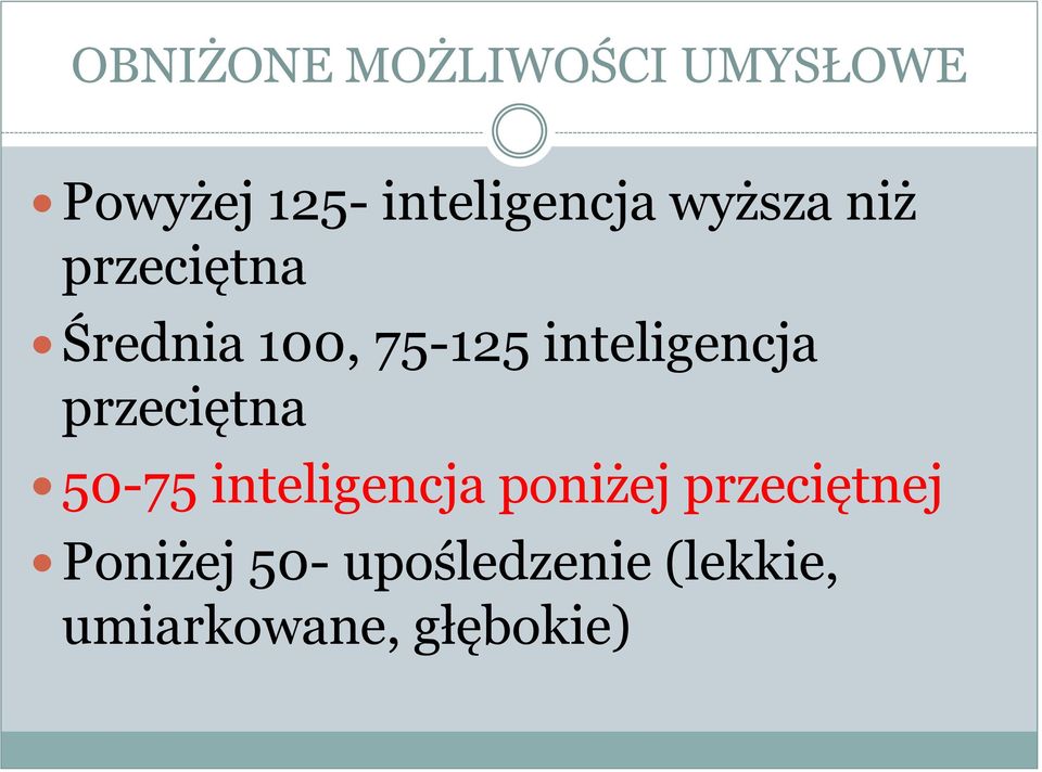 75-125 inteligencja przeciętna 50-75 inteligencja