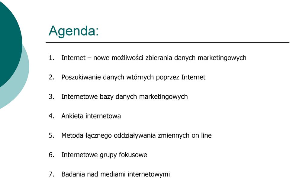 Internetowe bazy danych marketingowych 4. Ankieta internetowa 5.