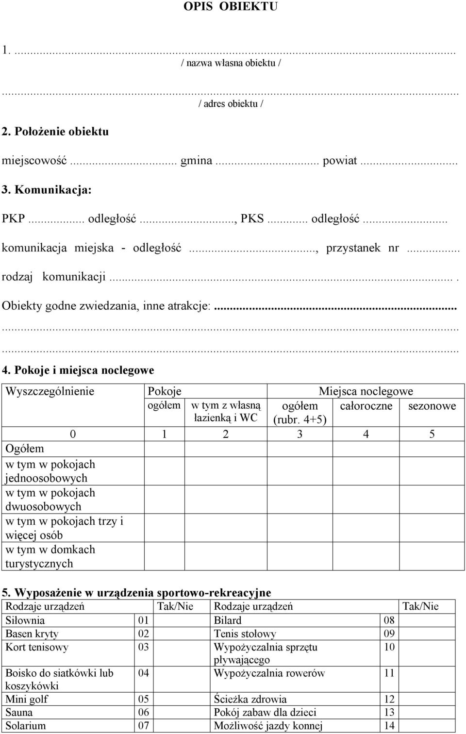 Pokoje i miejsca noclegowe Wyszczególnienie Pokoje Miejsca noclegowe ogółem w tym z własną ogółem całoroczne sezonowe łazienką i WC (rubr.