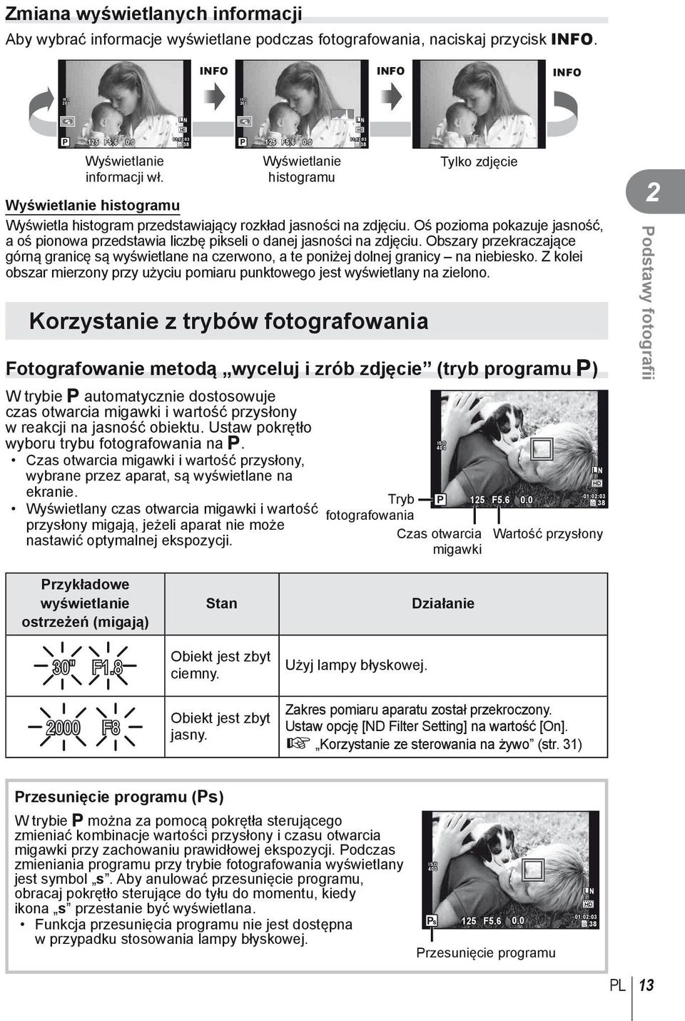 Oś pozioma pokazuje jasność, a oś pionowa przedstawia liczbę pikseli o danej jasności na zdjęciu.