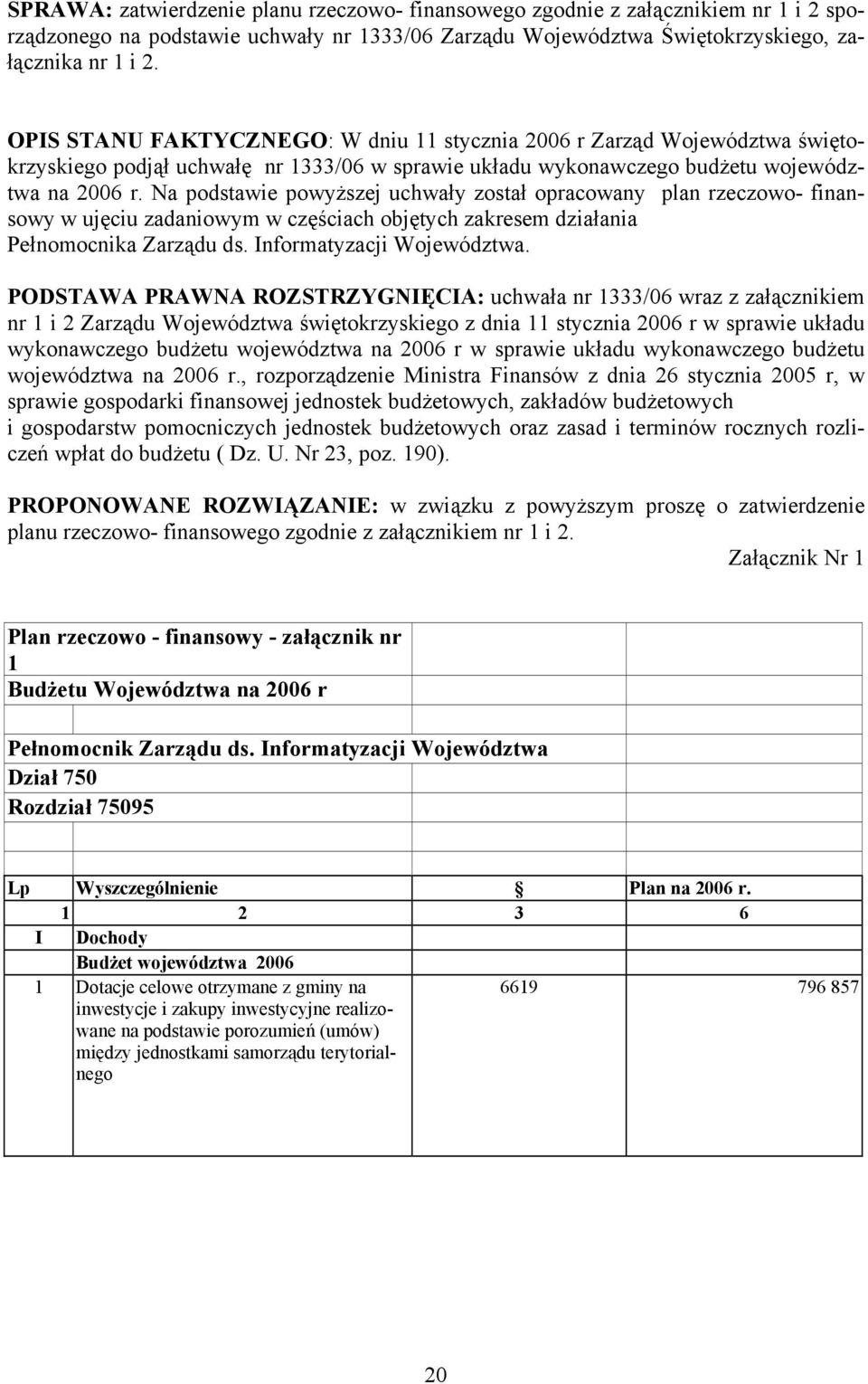 uchwały został opracowany plan rzeczowo- finansowy w ujęciu zadaniowym w częściach objętych zakresem działania Pełnomocnika Zarządu ds. Informatyzacji Województwa.