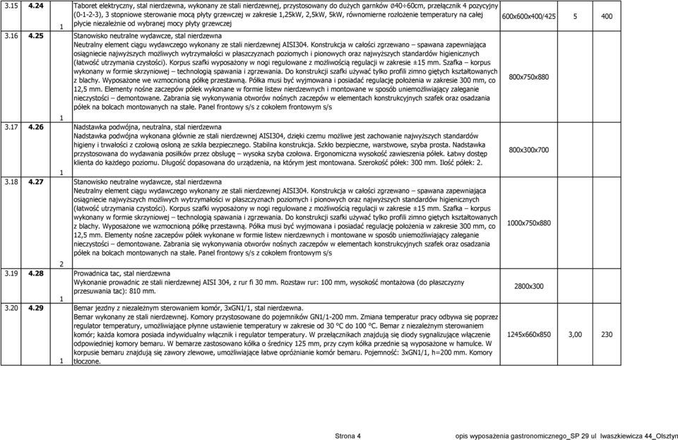 zakresie,25kw, 2,5kW, 5kW, równomierne rozłożenie temperatury na całej płycie niezależnie od wybranej mocy płyty grzewczej Stanowisko neutralne wydawcze, stal nierdzewna Neutralny element ciągu