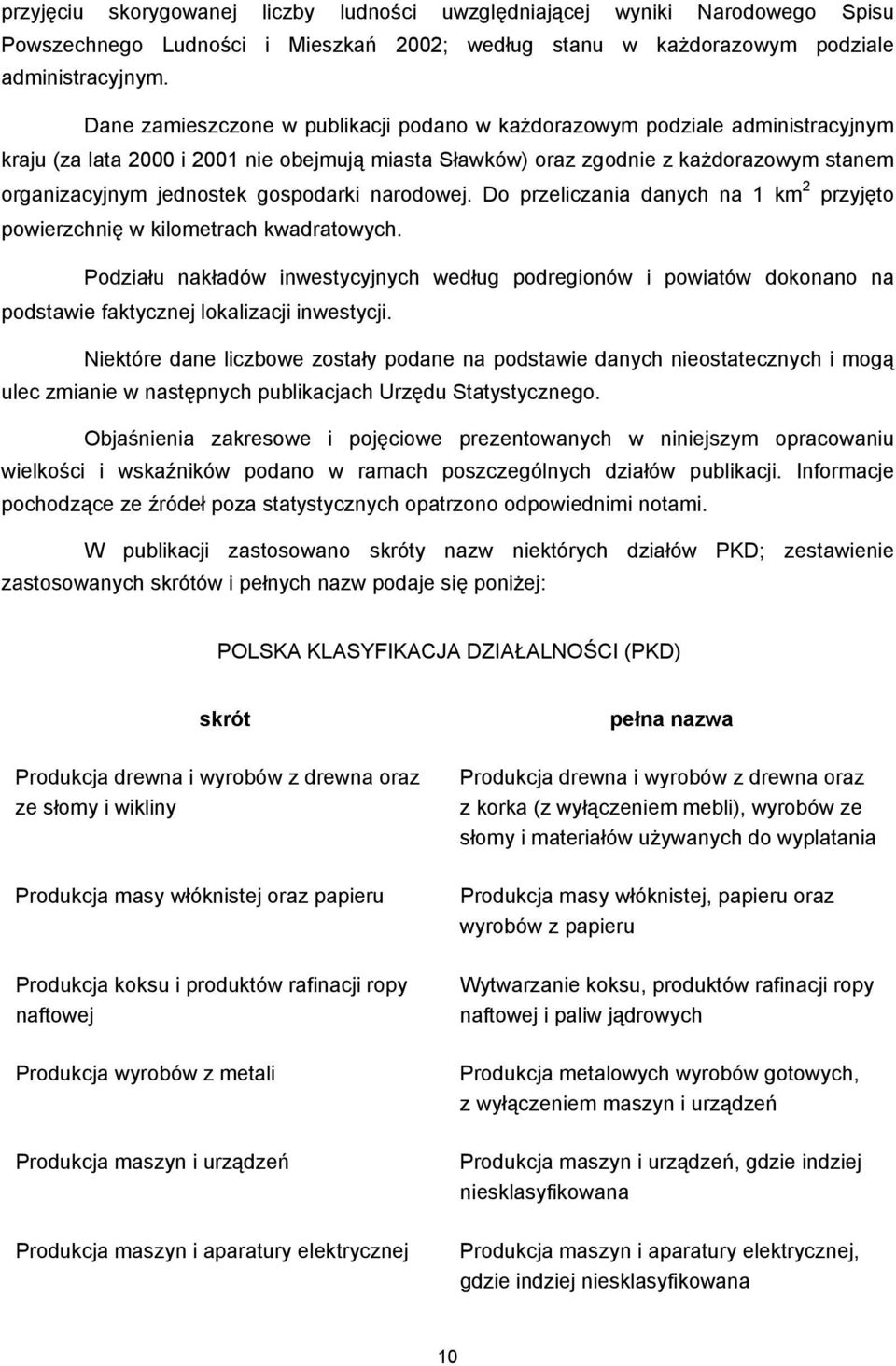 gospodarki narodowej. Do przeliczania danych na 1 km 2 przyjęto powierzchnię w kilometrach kwadratowych.