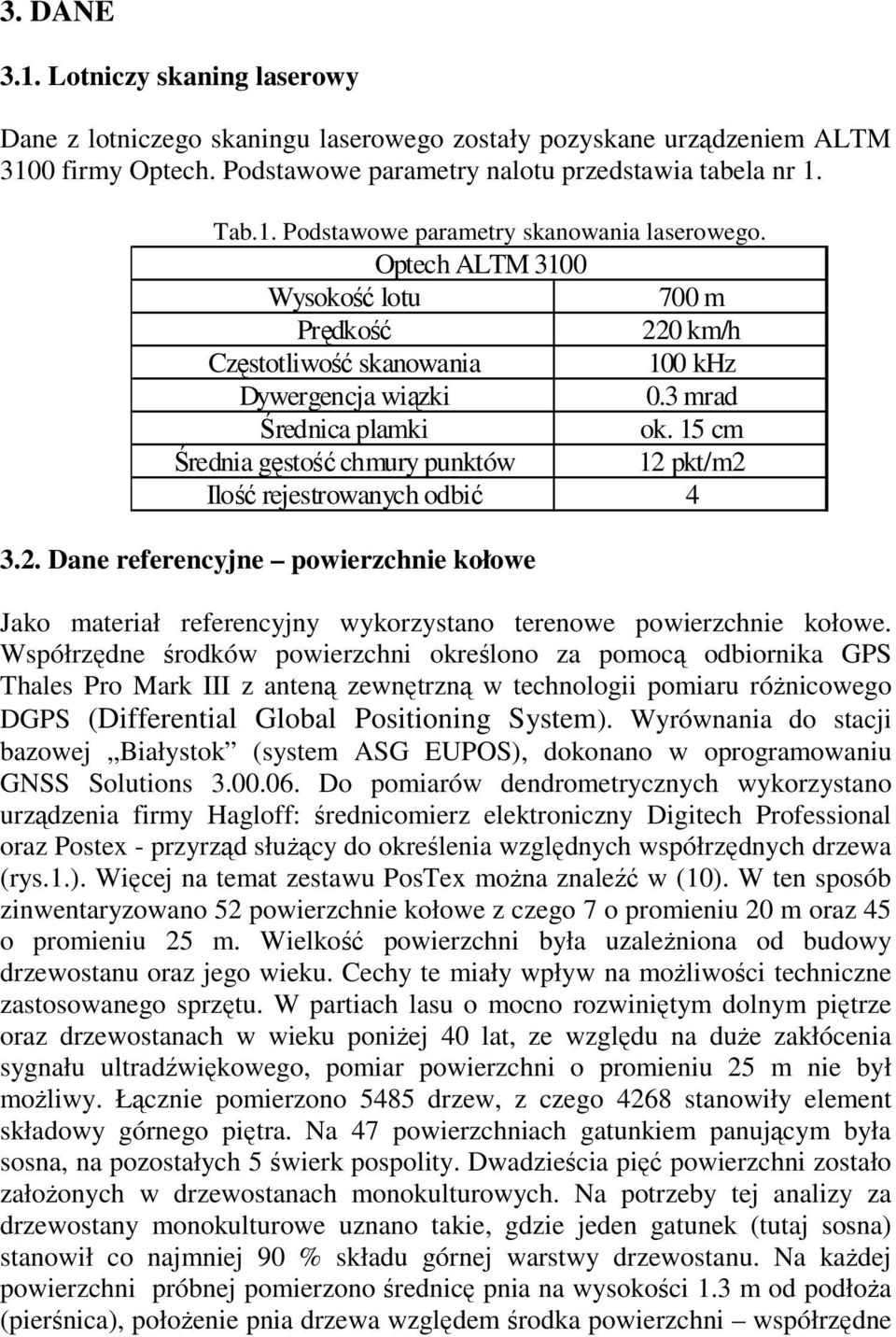 15 cm Średnia gęstość chmury punktów 12 pkt/m2 Ilość rejestrowanych odbić 4 3.2. Dane referencyjne powierzchnie kołowe Jako materiał referencyjny wykorzystano terenowe powierzchnie kołowe.