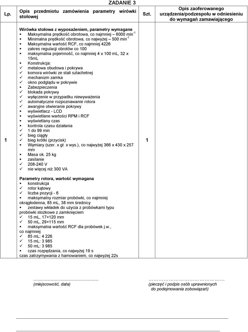 prędkość obrotowa, co najwyżej 500 min -1 Maksymalna wartość RCF, co najmniej 4226 zakres regulacji obrotów co 100 maksymalna pojemność, co najmniej 4 x 100 ml, 32 x 15mL Konstrukcja: metalowa