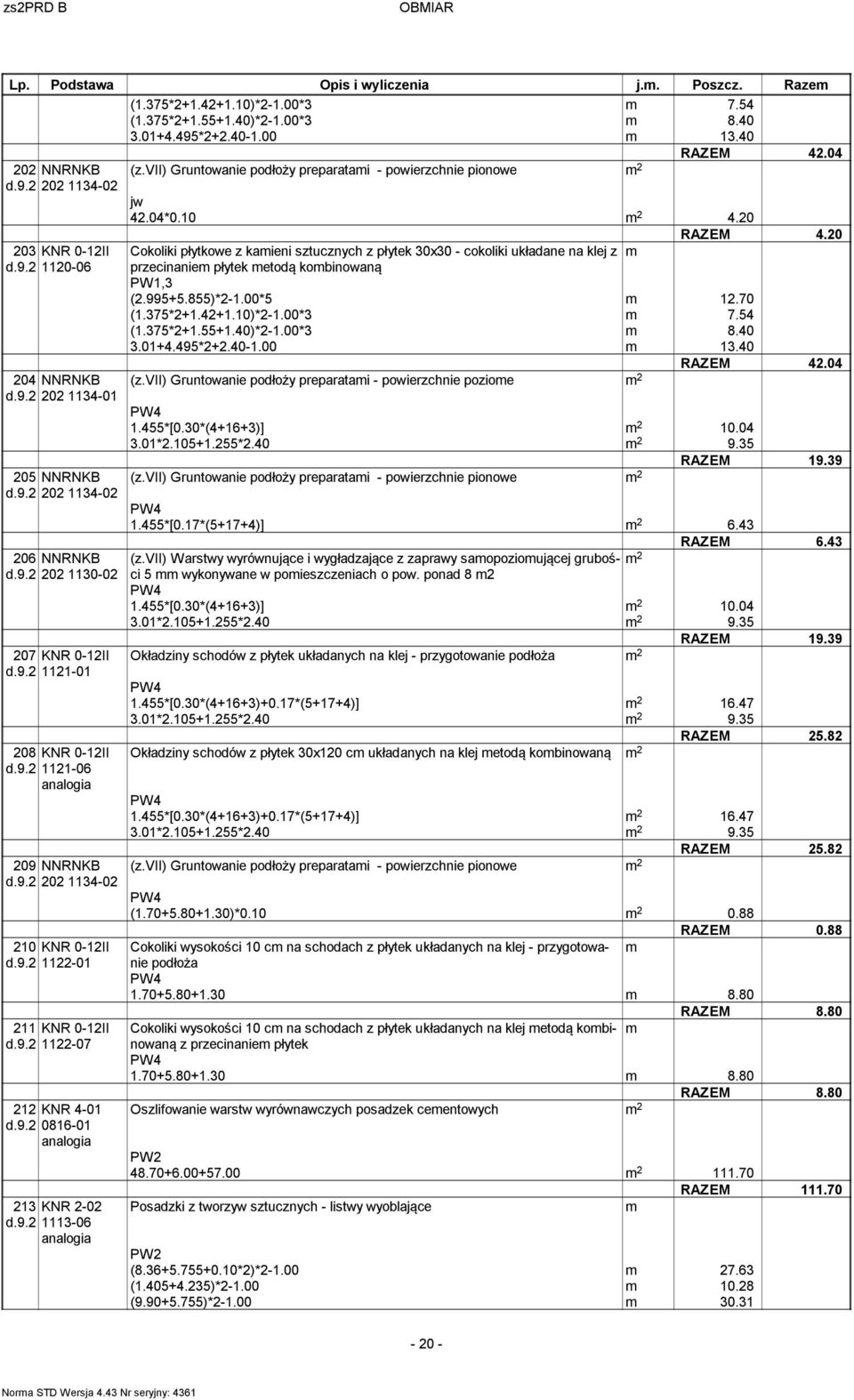 vii) Gruntowanie podłoży preparatami - powierzchnie pionowe jw 4.04*0.0 4.0 RAZEM 4.