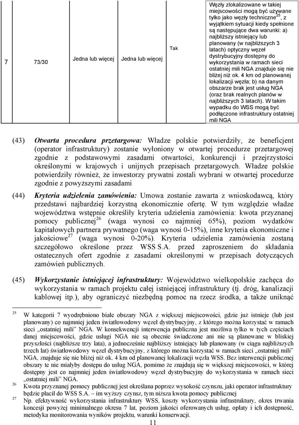 4 km od planowanej lokalizacji węzła; b) na danym obszarze brak jest usług NGA (oraz brak realnych planów w najbliższych 3 latach).