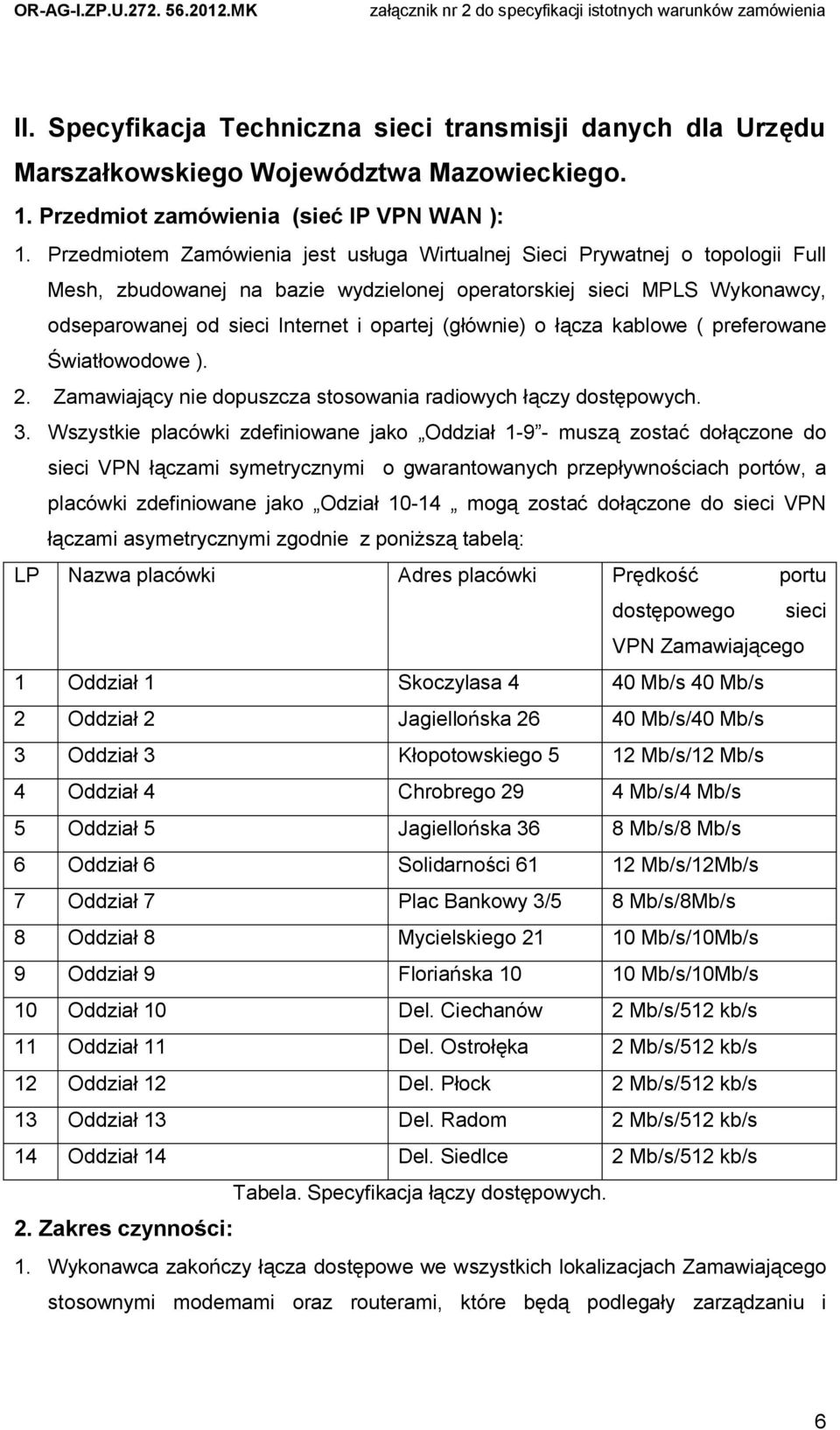 (głównie) o łącza kablowe ( preferowane Światłowodowe ). 2. Zamawiający nie dopuszcza stosowania radiowych łączy dostępowych. 3.