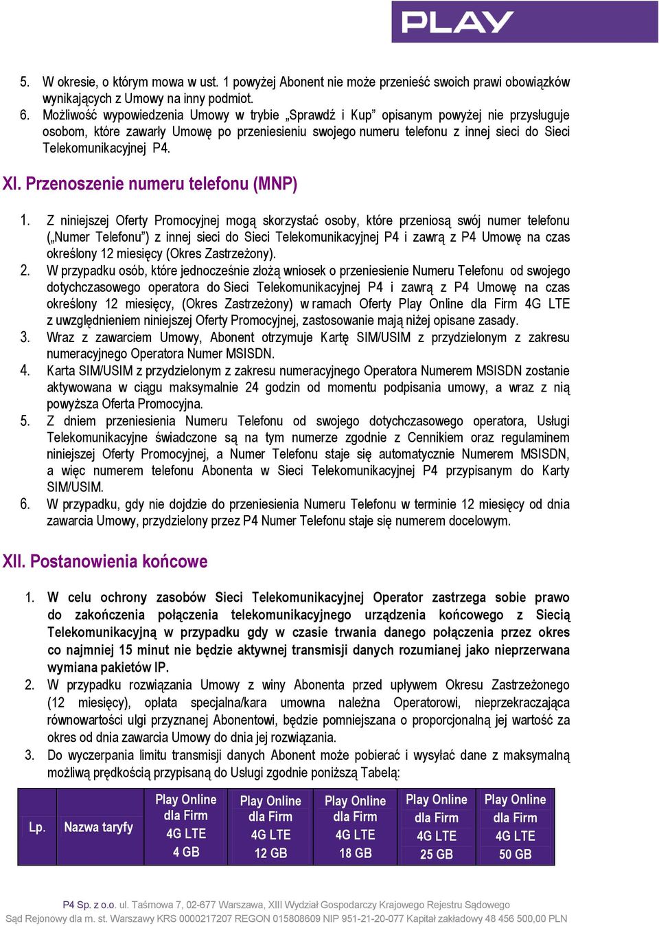 XI. Przenoszenie numeru telefonu (MNP) 1.