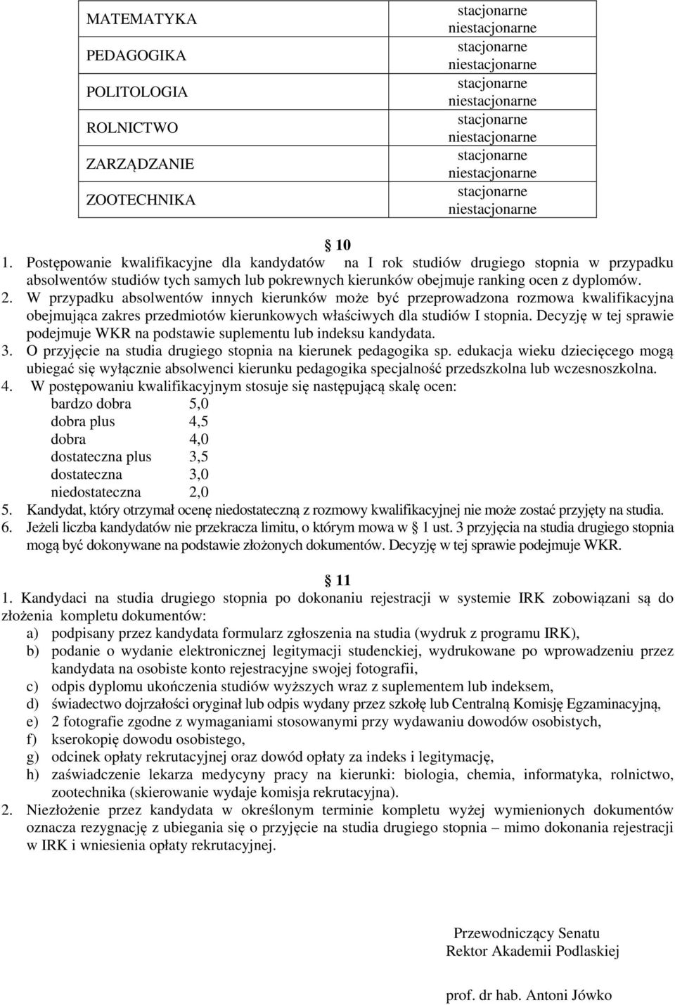 W przypadku absolwentów innych kierunków może być przeprowadzona rozmowa kwalifikacyjna obejmująca zakres przedmiotów kierunkowych właściwych dla studiów I stopnia.