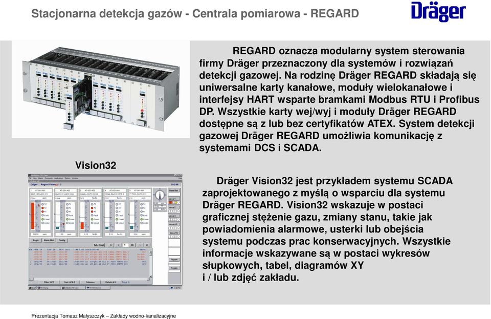 Wszystkie karty wej/wyj i moduły REGARD dostępne są z lub bez certyfikatów ATEX. System detekcji gazowej REGARD umożliwia komunikację z systemami DCS i SCADA.