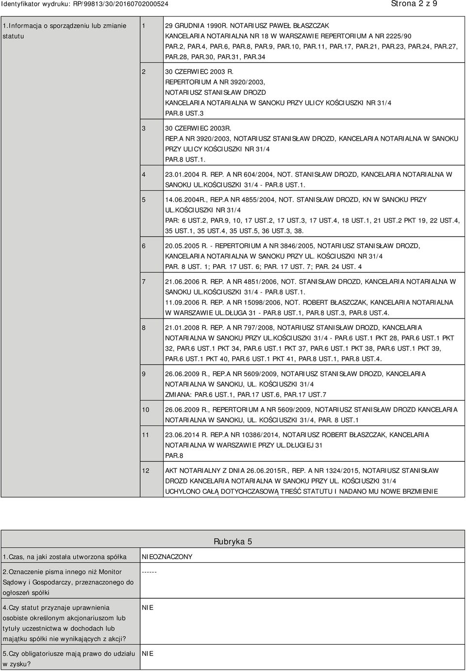 REPERTORIUM A NR 3920/2003, NOTARIUSZ STANISŁAW DROZD KANCELARIA NOTARIALNA W SANOKU PRZY ULICY KOŚCIUSZKI NR 31/4 PAR.8 UST.3 3 30 CZERWIEC 2003R. REP.