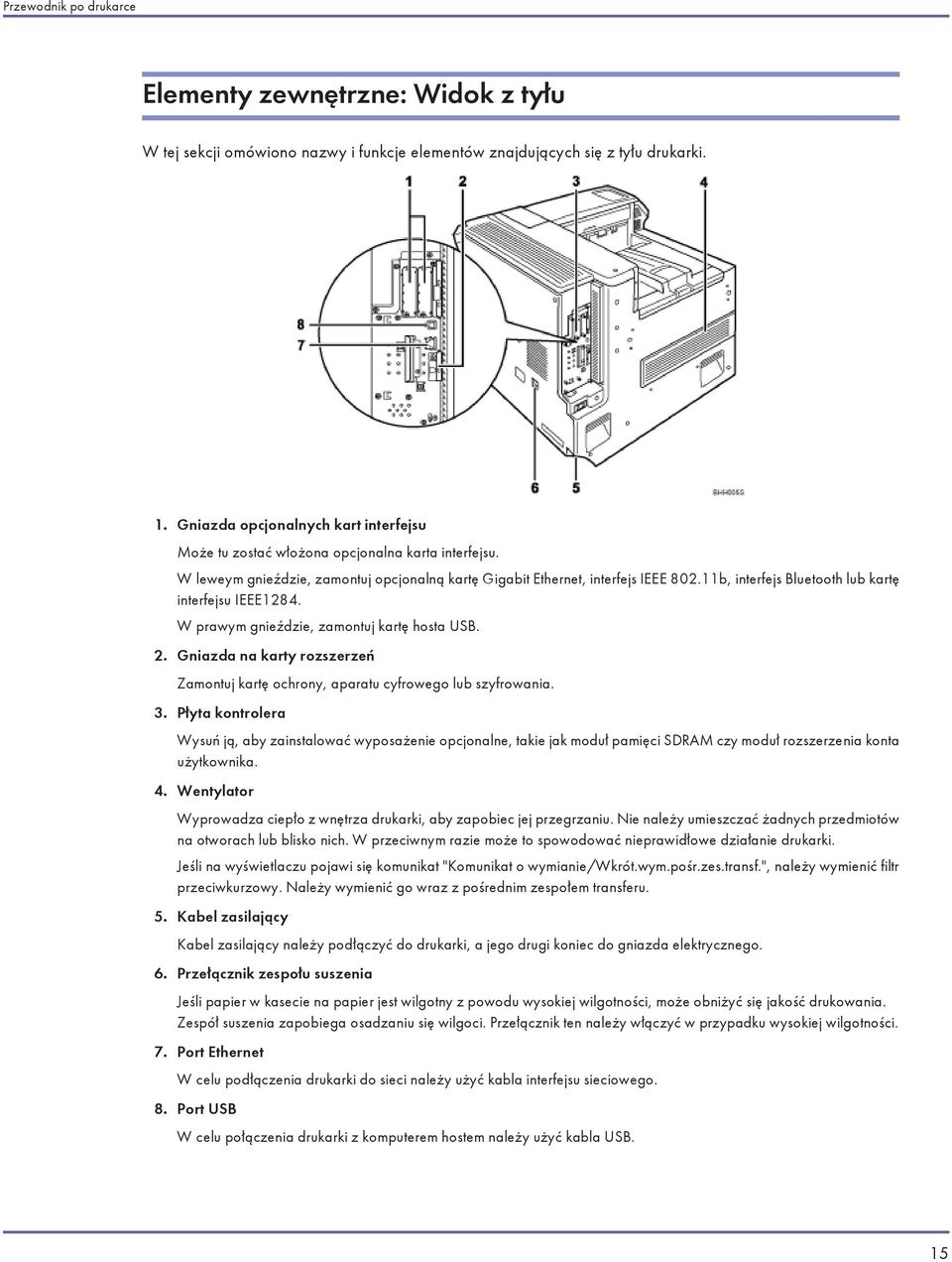 11b, interfejs Bluetooth lub kartę interfejsu IEEE1284. W prawym gnieździe, zamontuj kartę hosta USB. 2. Gniazda na karty rozszerzeń Zamontuj kartę ochrony, aparatu cyfrowego lub szyfrowania. 3.