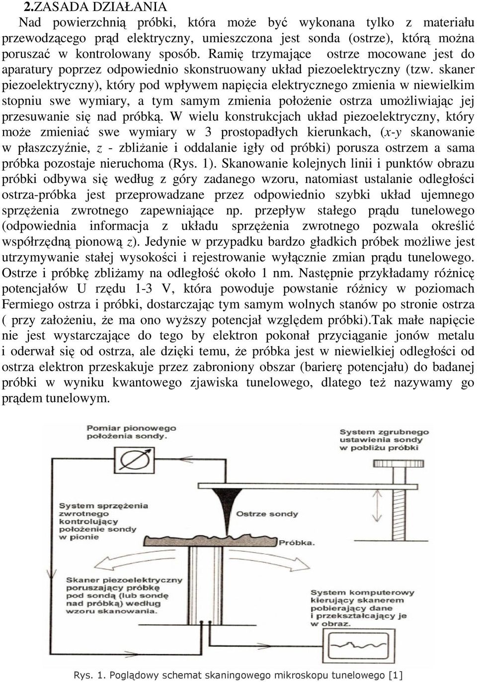 skaner piezoelektryczny), który pod wpływem napięcia elektrycznego zmienia w niewielkim stopniu swe wymiary, a tym samym zmienia położenie ostrza umożliwiając jej przesuwanie się nad próbką.