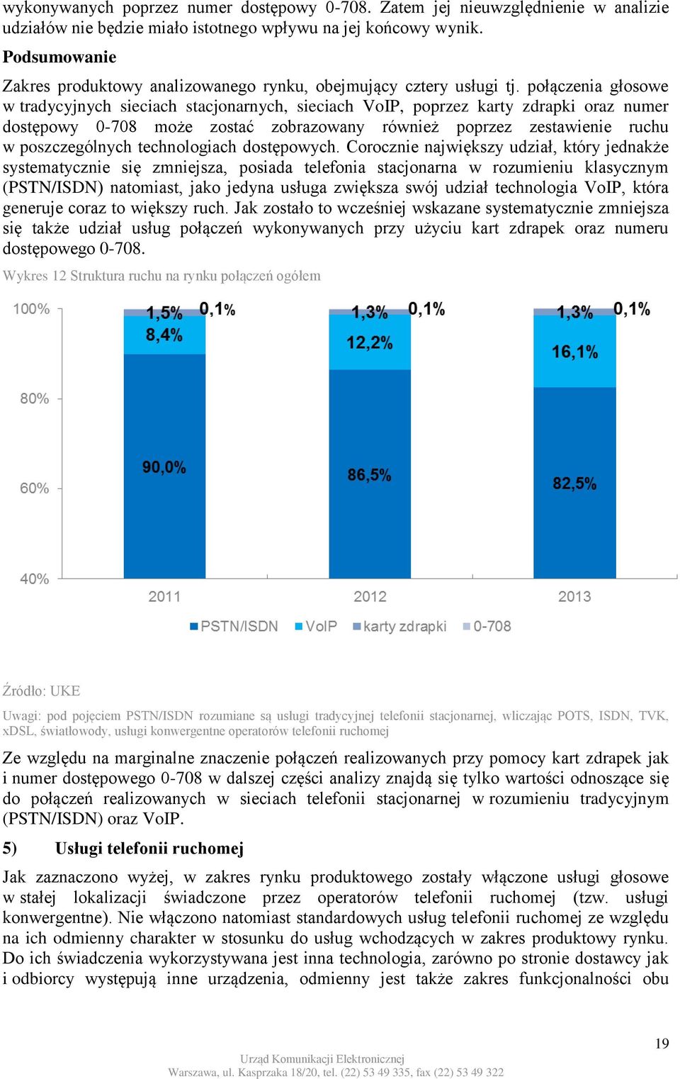 połączenia głosowe w tradycyjnych sieciach stacjonarnych, sieciach VoIP, poprzez karty zdrapki oraz numer dostępowy 0-708 może zostać zobrazowany również poprzez zestawienie ruchu w poszczególnych