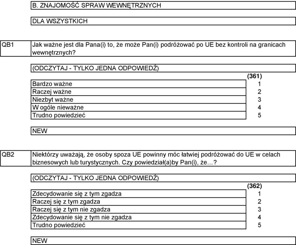 (ODCZYTAJ - TYLKO JEDNA ODPOWIEDŹ) Bardzo ważne Raczej ważne Niezbyt ważne W ogóle ważne (6) 5 QB Niektórzy uważają, że osoby spoza UE