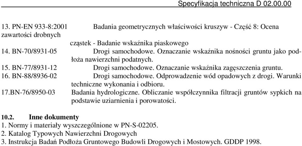 Odprowadzenie wód opadowych z drogi. Warunki techniczne wykonania i odbioru. 17.BN-76/8950-03 Badania hydrologiczne.