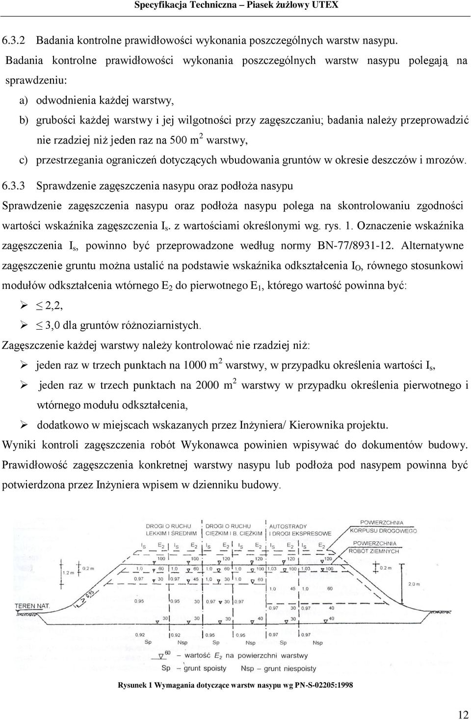 należy przeprowadzić nie rzadziej niż jeden raz na 500 m 2 warstwy, c) przestrzegania ograniczeń dotyczących wbudowania gruntów w okresie deszczów i mrozów. 6.3.