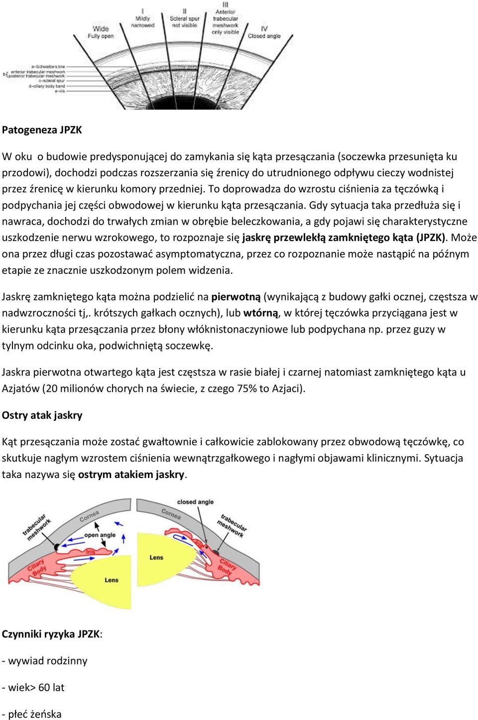 Gdy sytuacja taka przedłuża się i nawraca, dochodzi do trwałych zmian w obrębie beleczkowania, a gdy pojawi się charakterystyczne uszkodzenie nerwu wzrokowego, to rozpoznaje się jaskrę przewlekłą