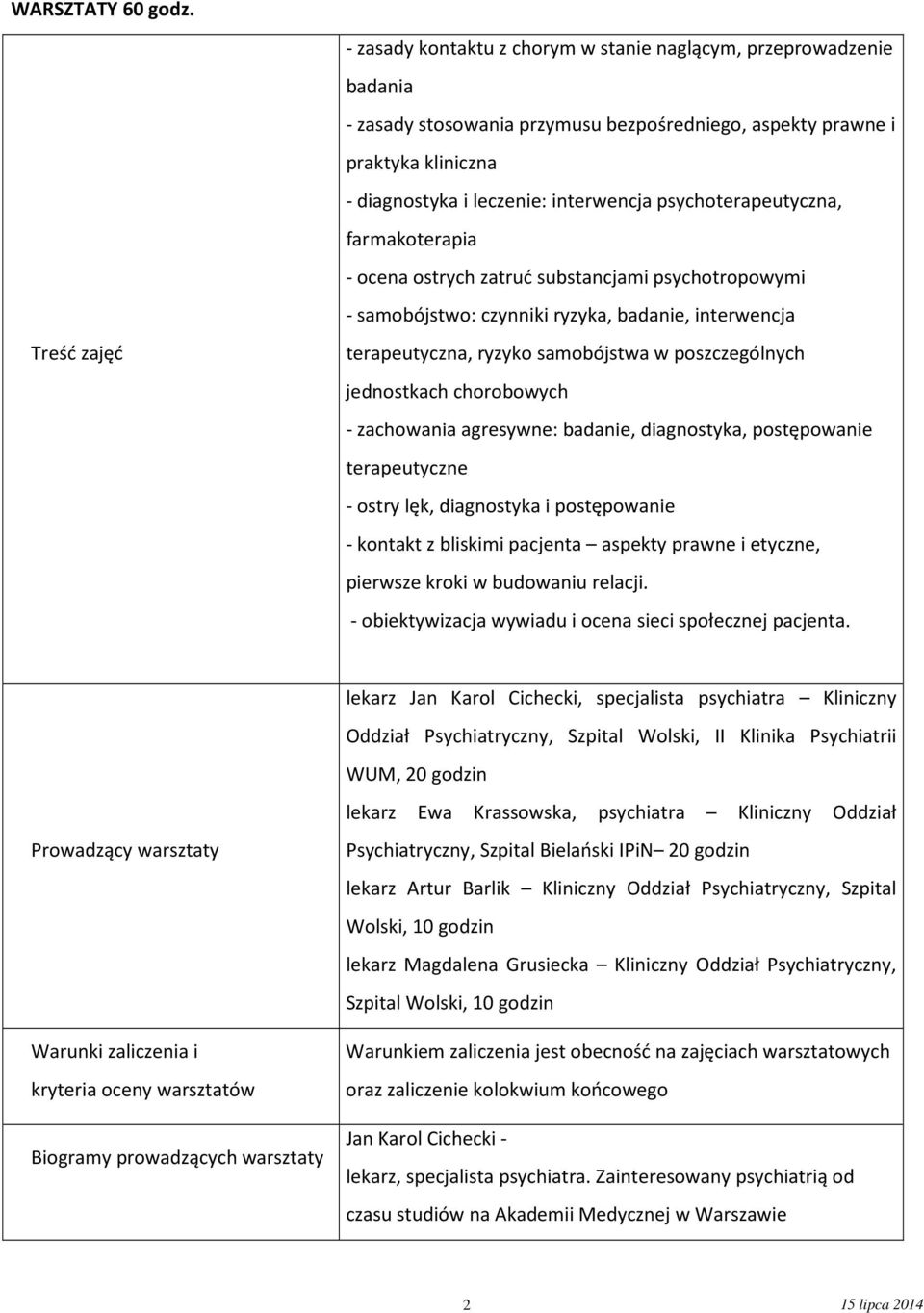 interwencja psychoterapeutyczna, farmakoterapia - ocena ostrych zatruć substancjami psychotropowymi - samobójstwo: czynniki ryzyka, badanie, interwencja terapeutyczna, ryzyko samobójstwa w