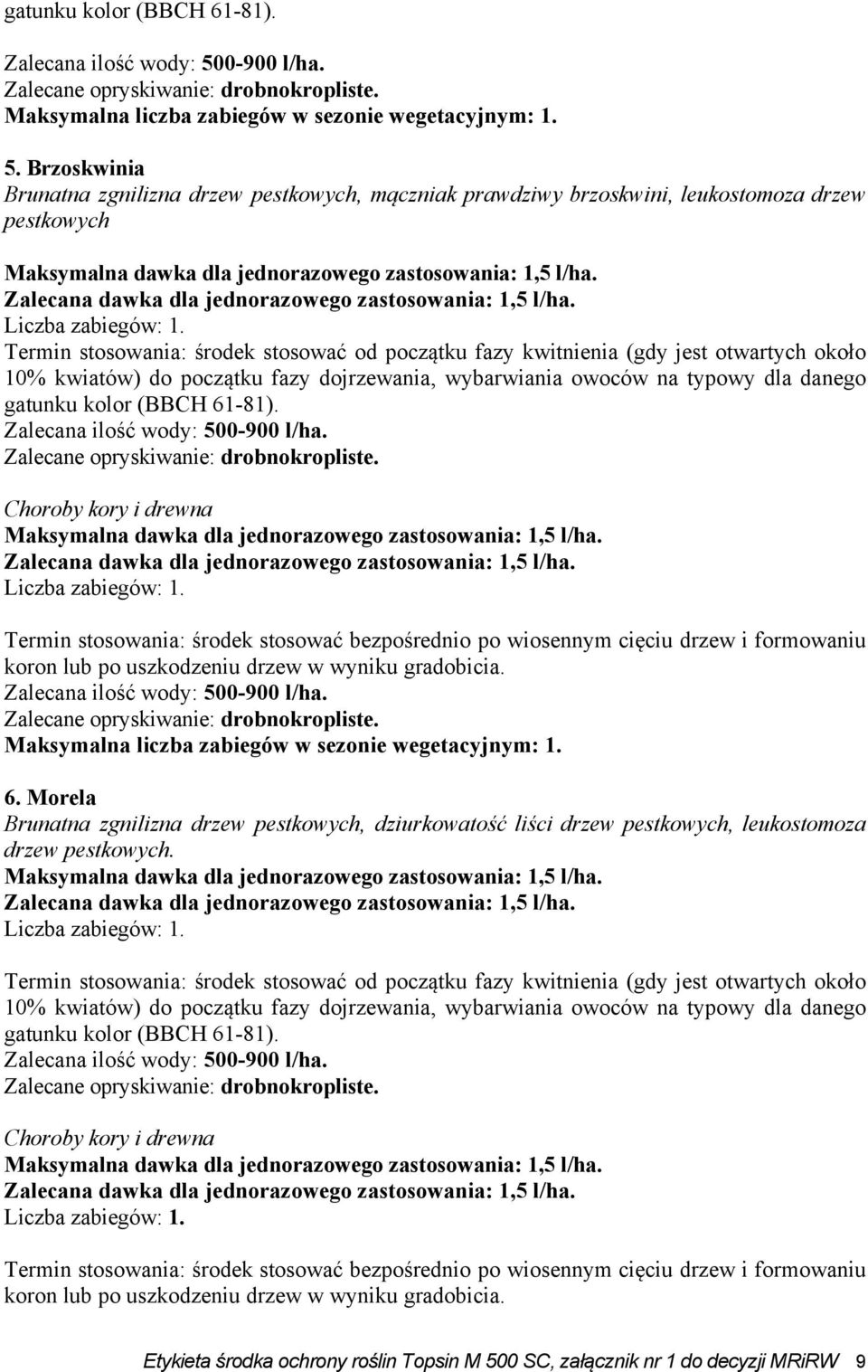 Brzoskwinia Brunatna zgnilizna drzew pestkowych, mączniak prawdziwy brzoskwini, leukostomoza drzew pestkowych Termin stosowania: środek stosować od początku fazy kwitnienia (gdy jest otwartych około