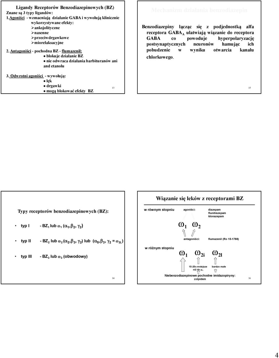 Antagoniści- pochodna BZ - flumazenil: blokuje działanie BZ nie odwraca działania barbituranów ani and etanolu Mechanizm działania benzodiazepin Benzodiazepiny łącząc się z podjednostką alfa