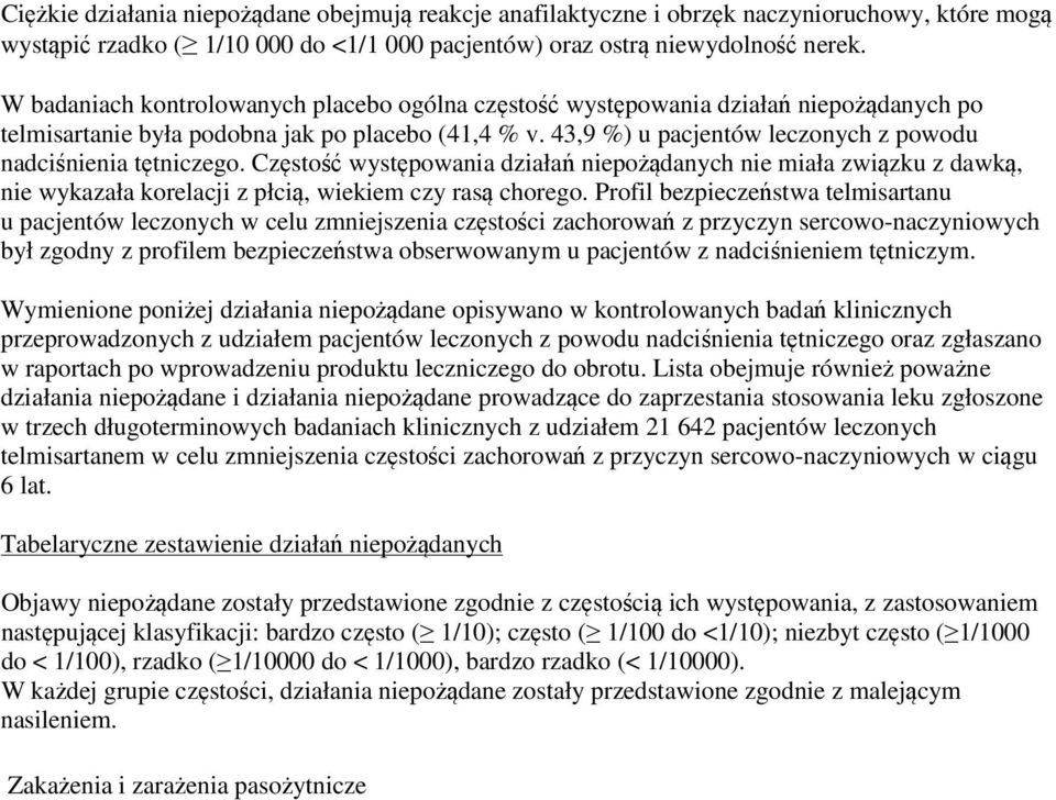 43,9 %) u pacjentów leczonych z powodu nadciśnienia tętniczego. Częstość występowania działań niepożądanych nie miała związku z dawką, nie wykazała korelacji z płcią, wiekiem czy rasą chorego.