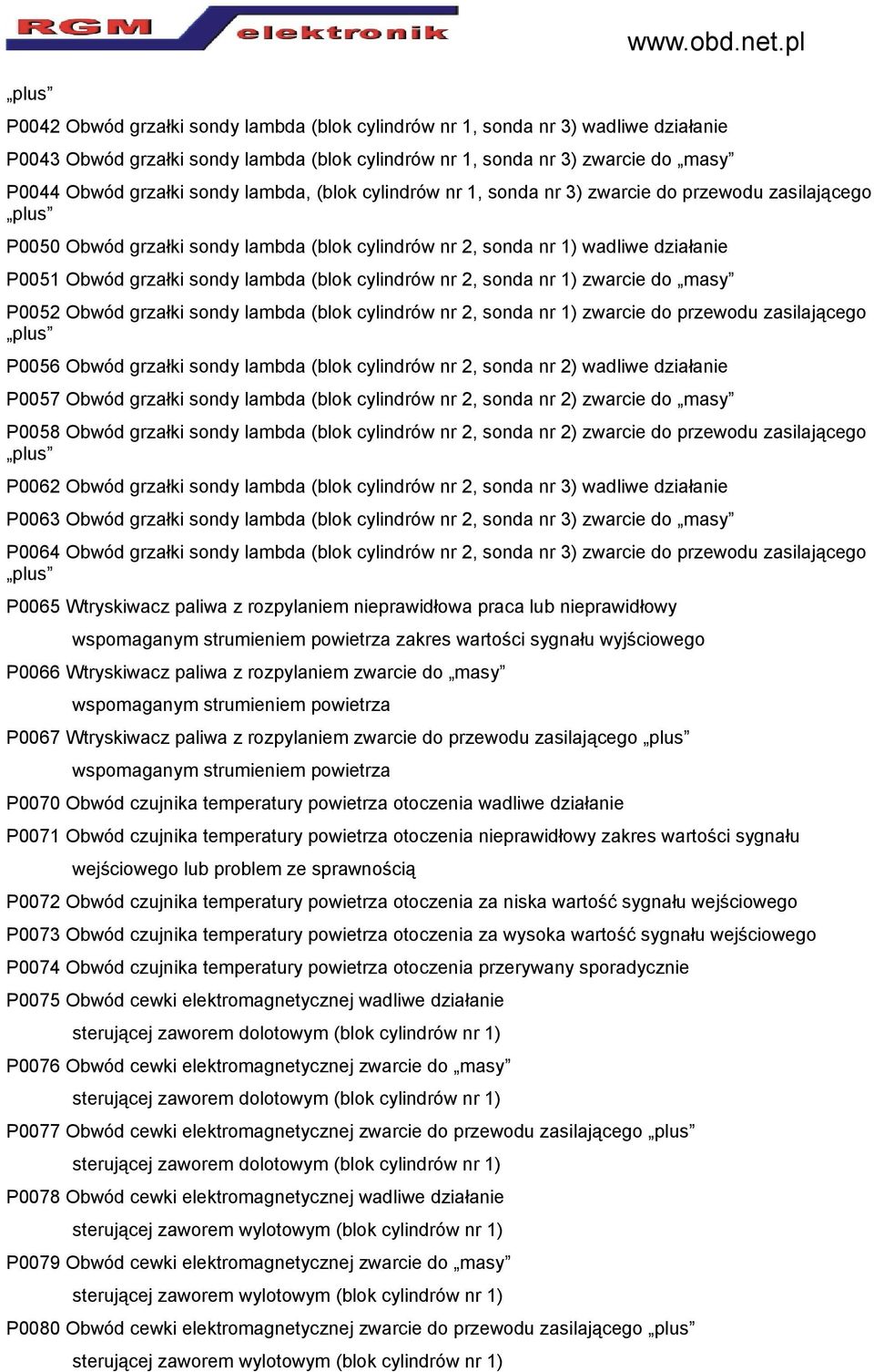 lambda, (blok cylindrów nr 1, sonda nr 3) zwarcie do przewodu zasilającego plus P0050 Obwód grzałki sondy lambda (blok cylindrów nr 2, sonda nr 1) wadliwe działanie P0051 Obwód grzałki sondy lambda