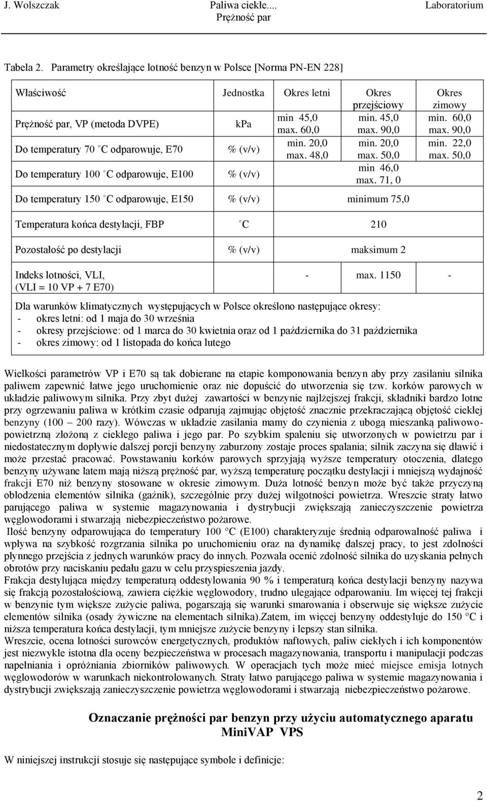 , 0 Do temperatury 1 C odparowuje, E1 % (v/v) minimum 75,0 Okres zimowy min. 60,0 max.