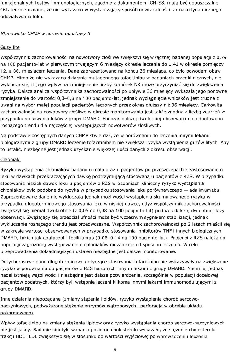 Stanowisko CHMP w sprawie podstawy 3 Guzy lite Współczynnik zachorowalności na nowotwory złośliwe zwiększył się w łącznej badanej populacji z 0,79 na 100 pacjento-lat w pierwszym trwającym 6 miesięcy