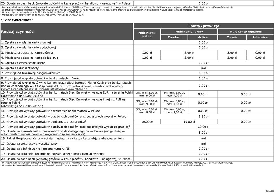 W przypadku transakcji bezgotówkowych i wypłat gotówki dokonywanych kartami mbank pobiera dodatkowo prowizję za przewalutowanie transakcji w wysokości 5,9% od wartości transakcji.