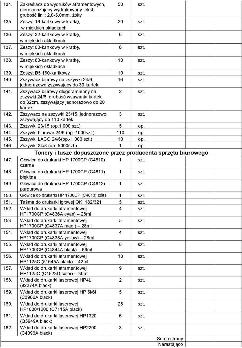 Zszywacz biurowy długoramienny na 2 szt. zszywki 24/6, grubość wsuwania kartek do 32cm, zszywający jednorazowo do 20 kartek 142. Zszywacz na zszywki 23/15, jednorazowo 3 szt.