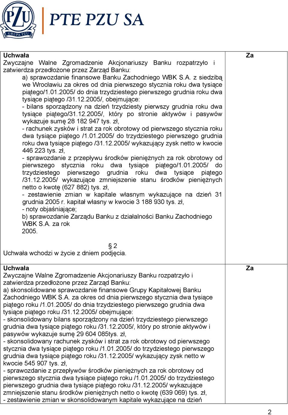 zł, - rachunek zysków i strat za rok obrotowy od pierwszego stycznia roku dwa tysiące piątego /1.01.2005/ do trzydziestego pierwszego grudnia roku dwa tysiące piątego /31.12.