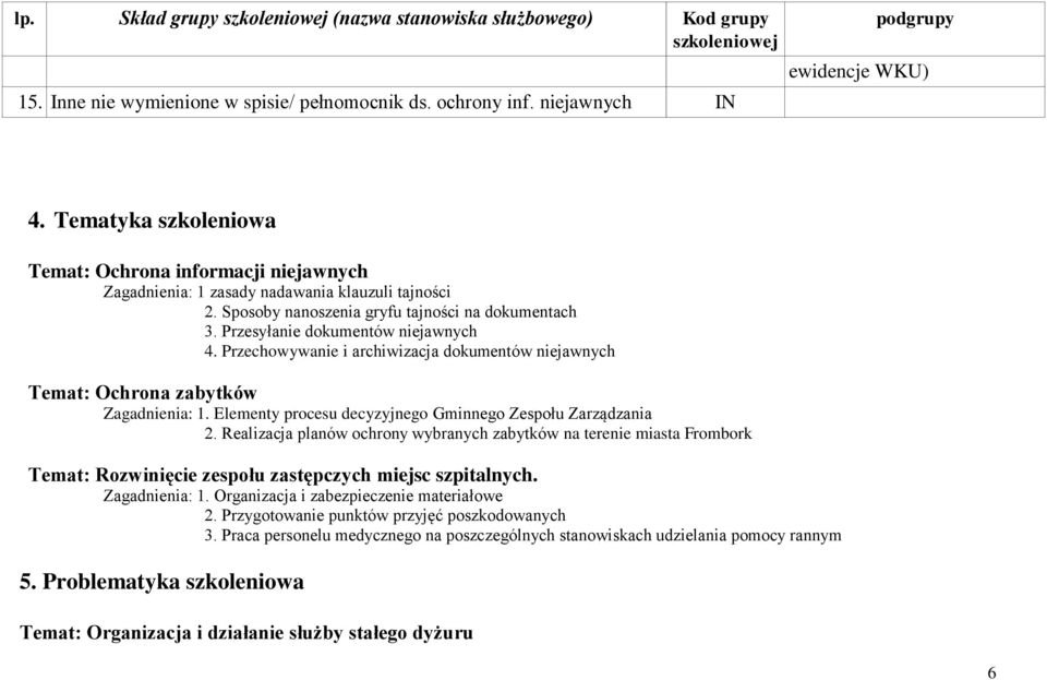 Przechowywanie i archiwizacja dokumentów niejawnych Temat: Ochrona zabytków Zagadnienia: 1. Elementy procesu decyzyjnego Gminnego Zespołu Zarządzania 2.