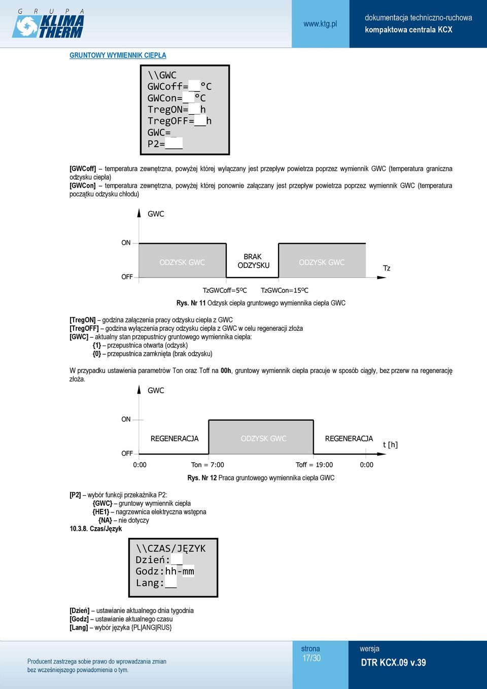 BRAK ODZYSKU ODZYSK GWC Tz TzGWCoff=5ºC TzGWCon=15ºC Rys.